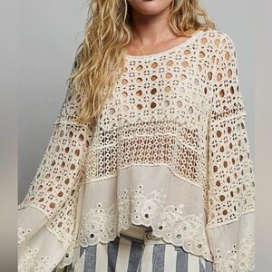 New POL : Long Sleeve Round Neck Crochet Top